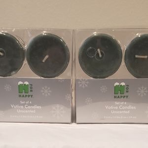 H for Happy Two Sets of 4 Votive Candles Unscented Green 2in H x 1.5in Dia